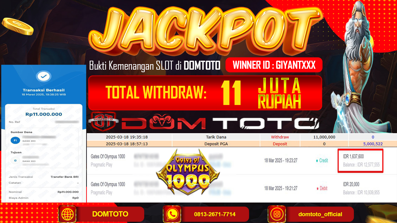 JACKPOT SLOT GATE OF OLYMPUS 1000 18 MARET 2025